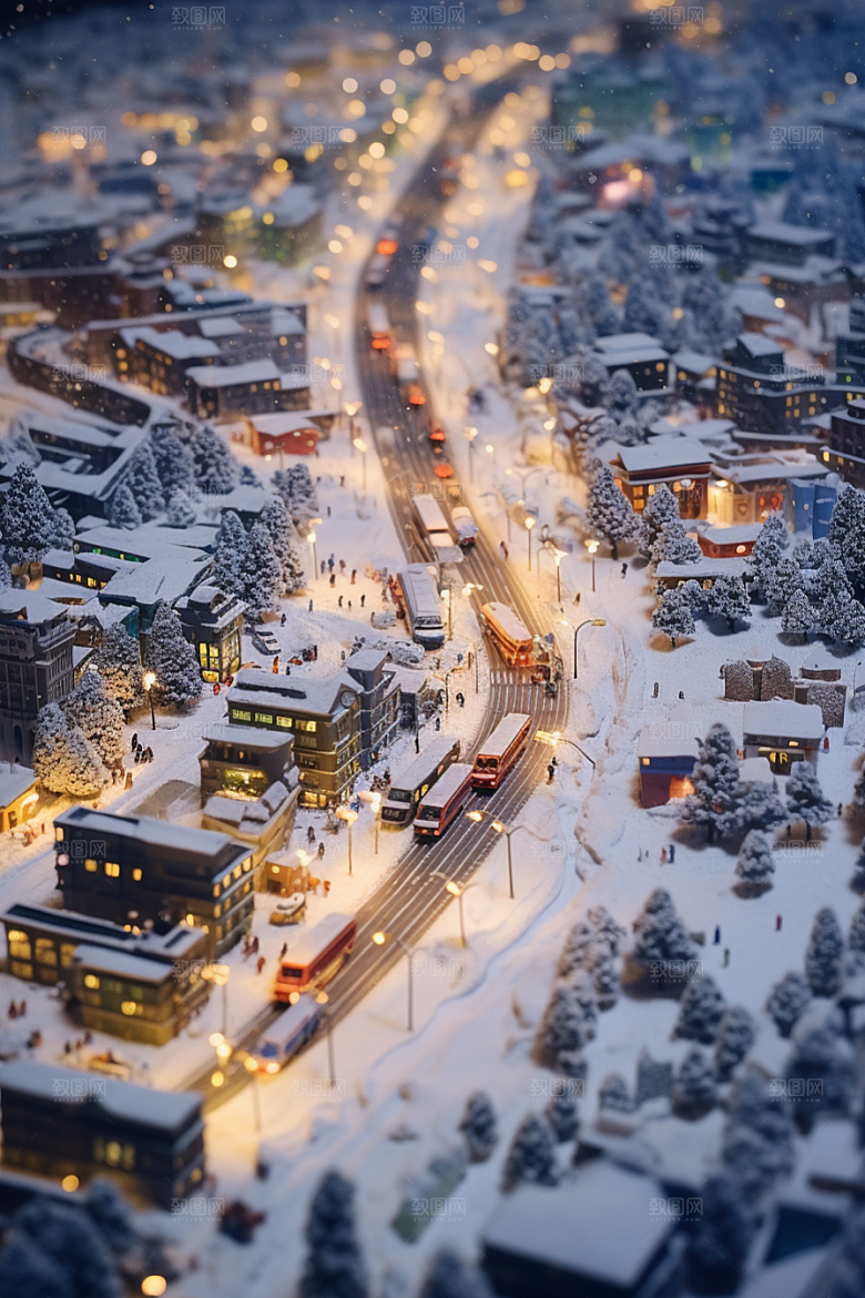 城市雪景下雪的都市城市街道原画