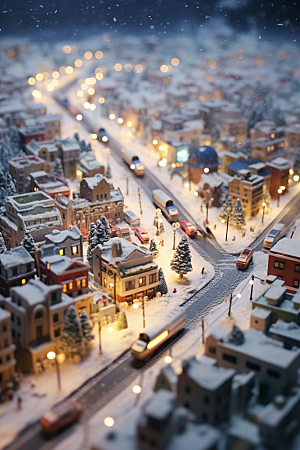 城市雪景建筑下雪的都市原画