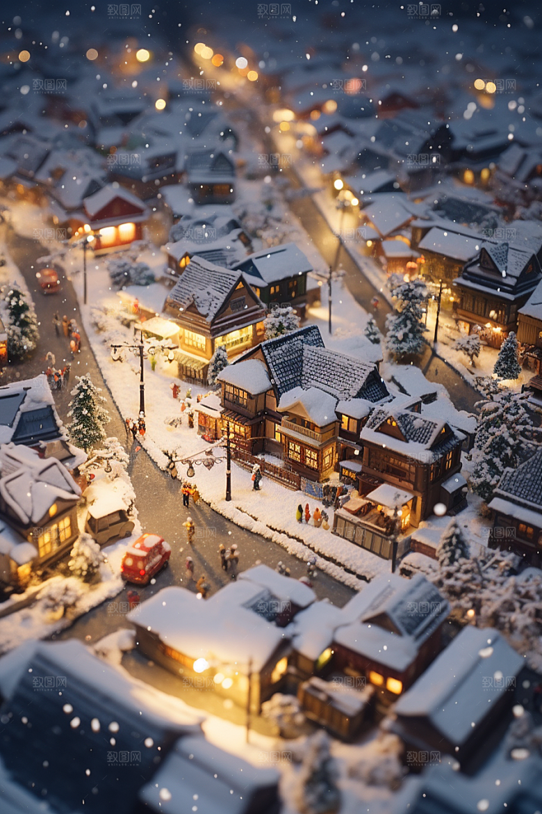 城市雪景雪夜下雪的都市原画
