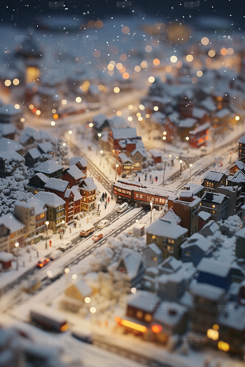 城市雪景雪夜高清原画