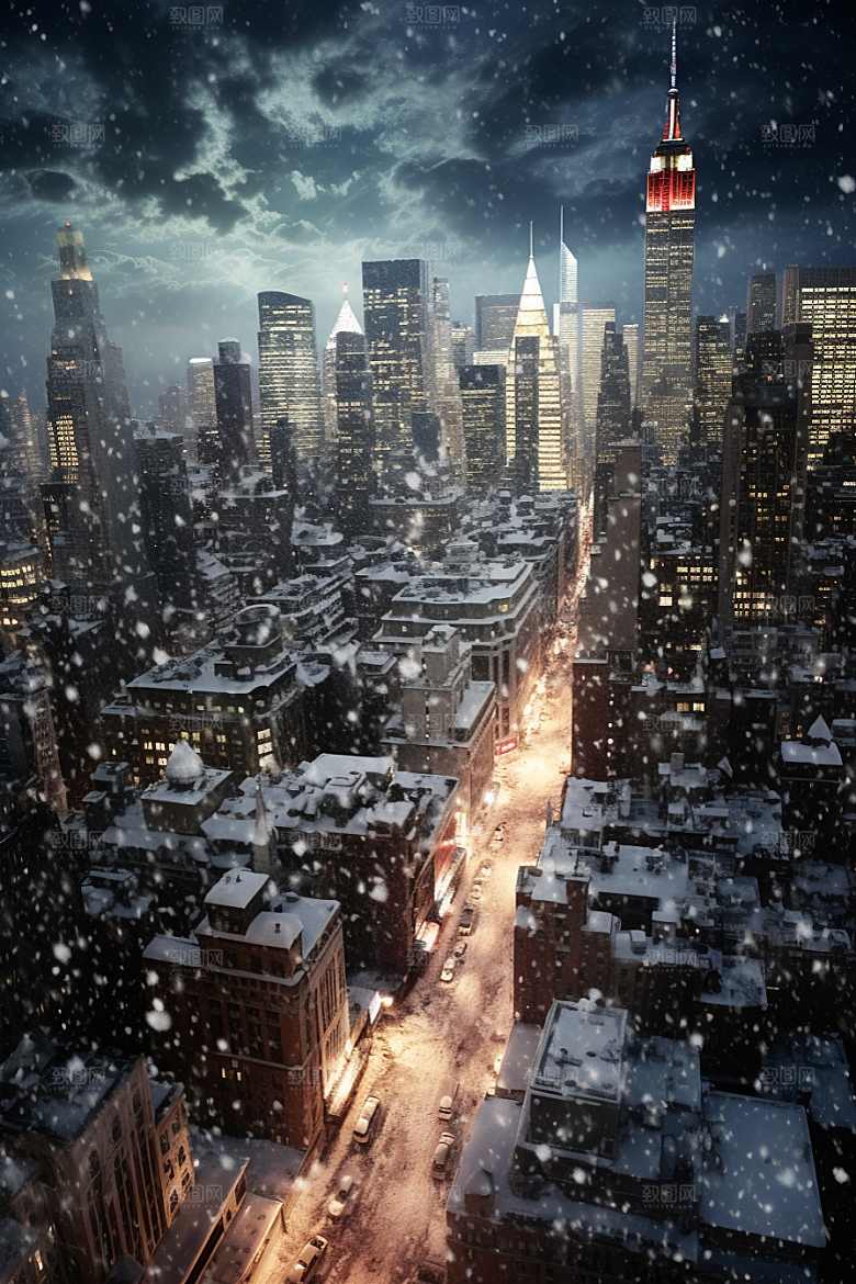 城市雪景高清建筑原画