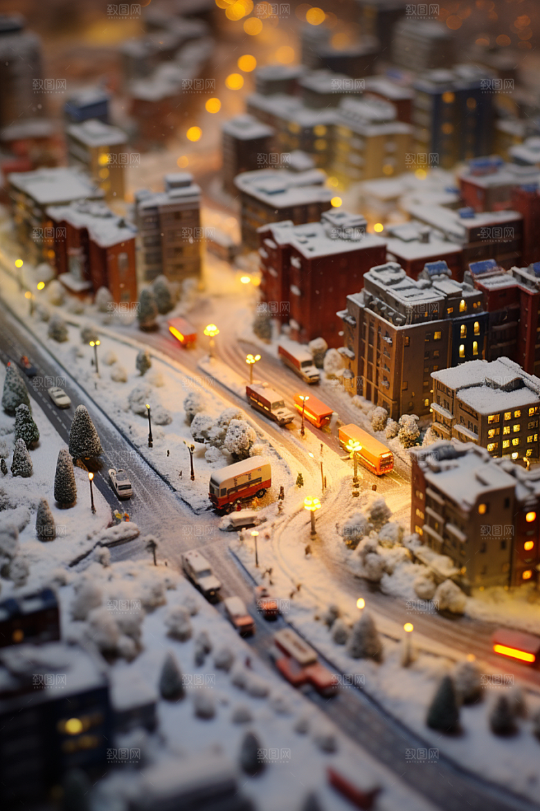 城市雪景静谧城市街道原画