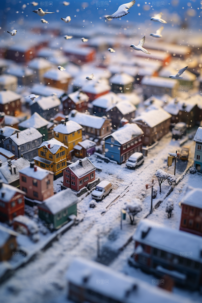 城市雪景安静雪夜原画