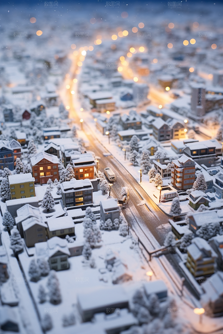 城市雪景下雪的都市建筑原画