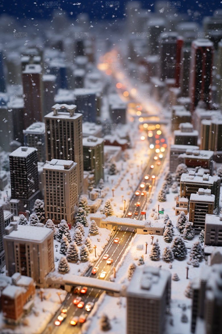 城市雪景雪夜下雪的都市原画