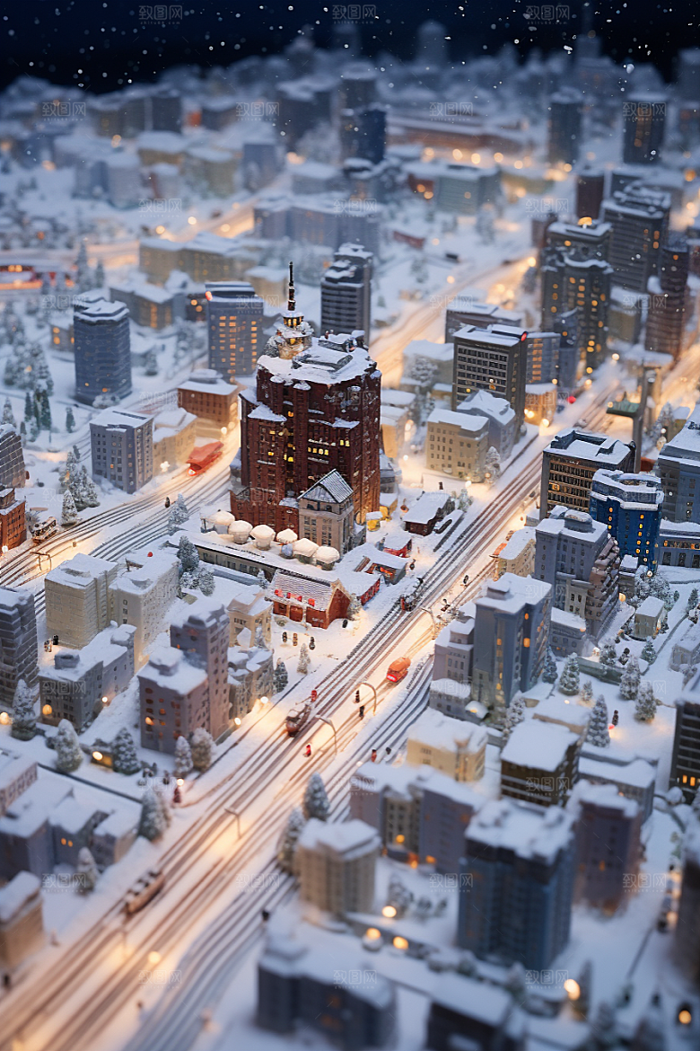 城市雪景高清建筑原画