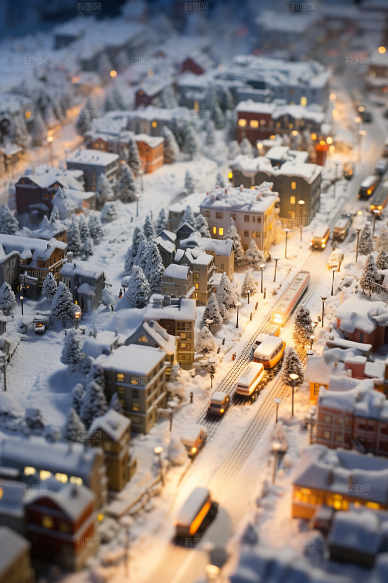城市雪景雪夜建筑原画