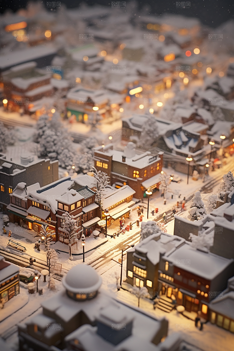 城市雪景下雪的都市城市街道原画