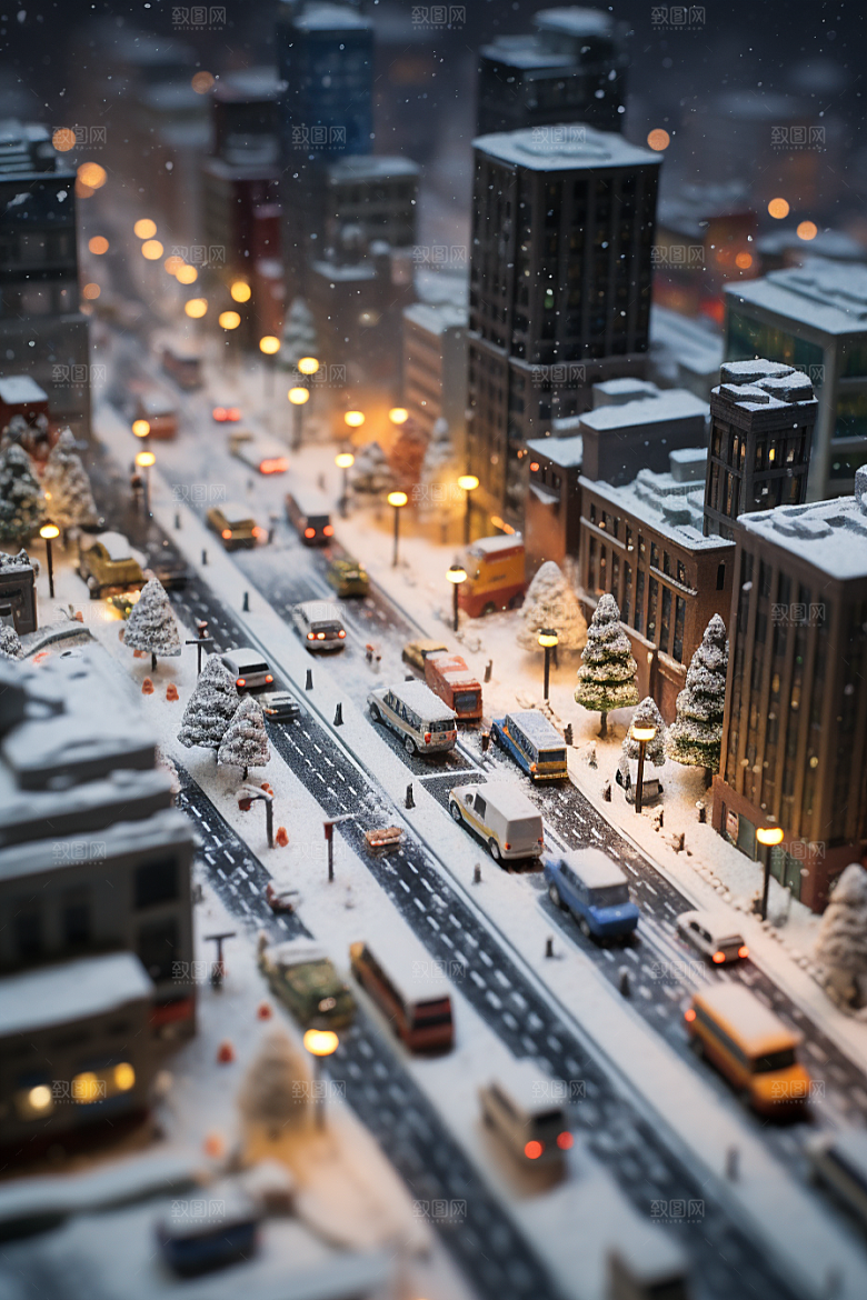 城市雪景静谧城市街道原画