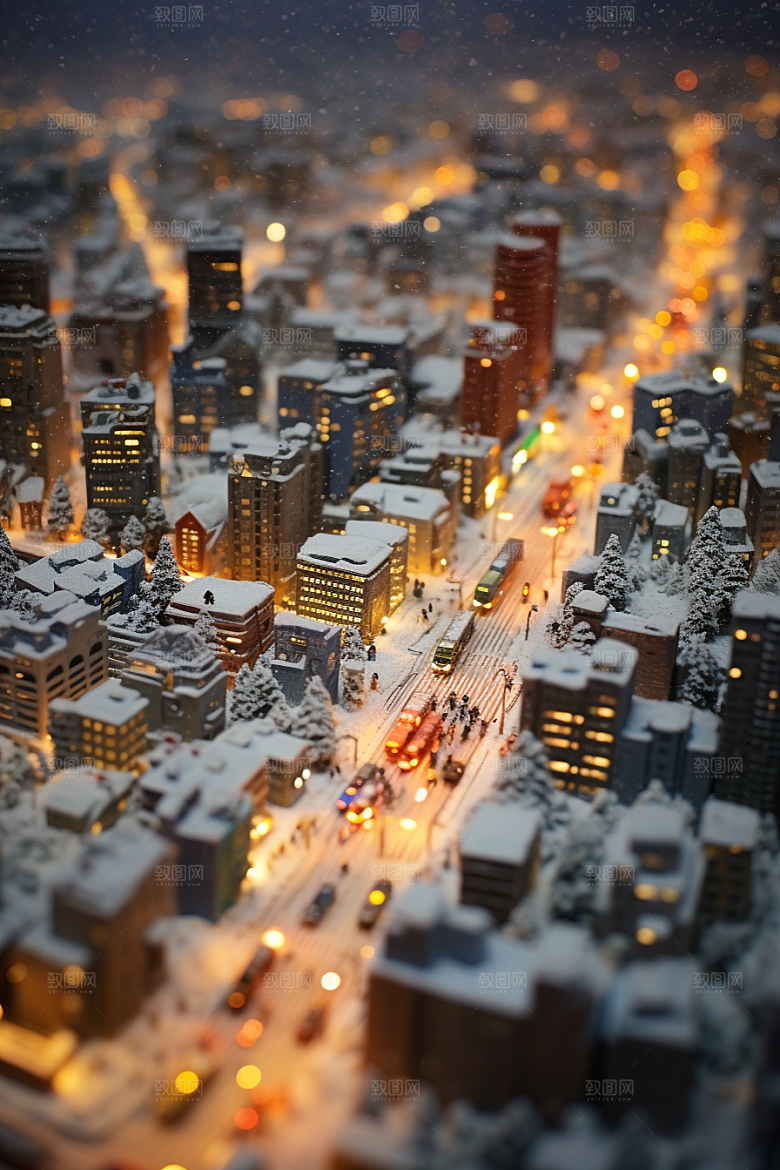 城市雪景下雪的都市城市街道原画