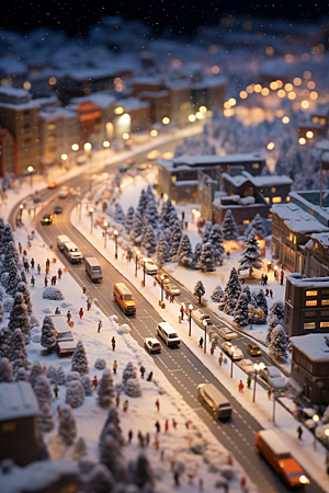 城市雪景静谧城市街道原画