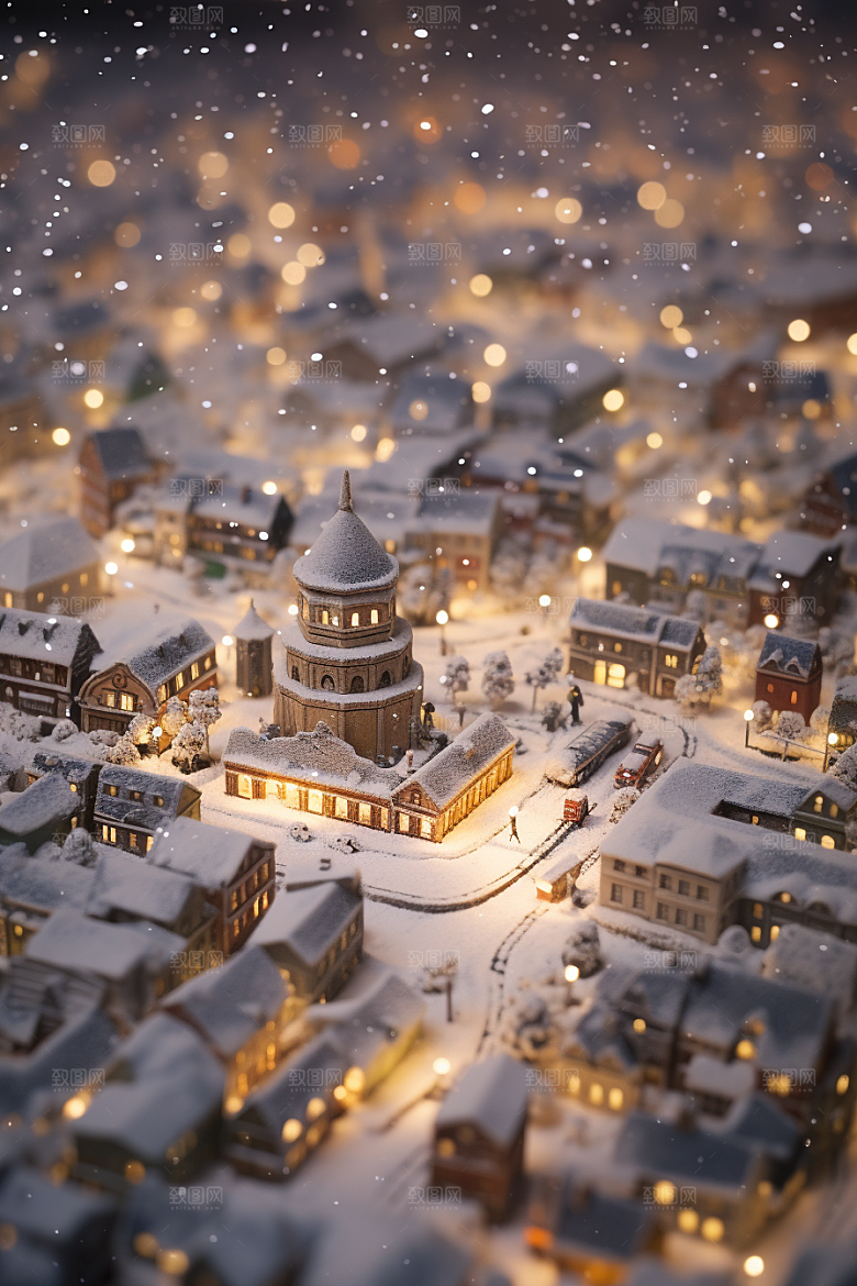 城市雪景静谧城市街道原画