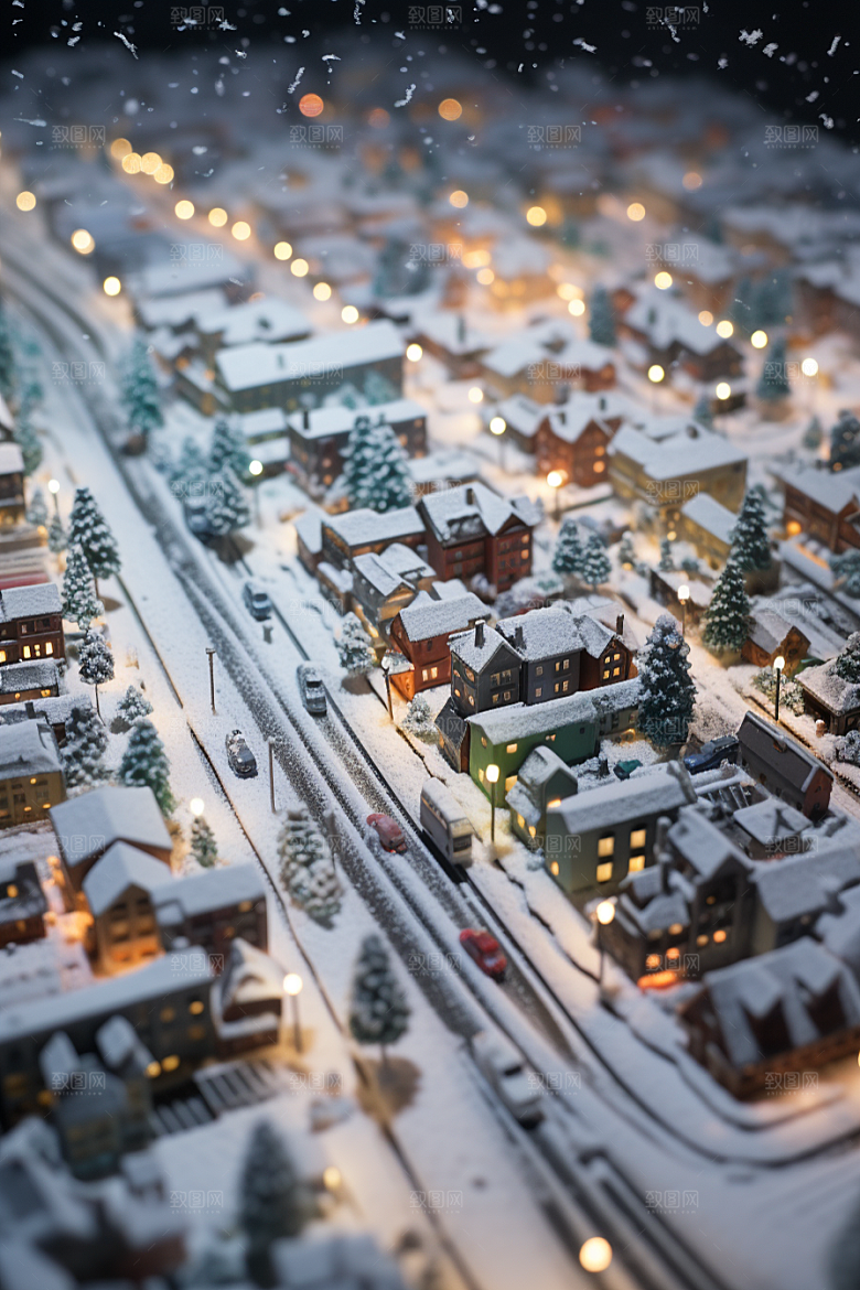 城市雪景下雪的都市城市街道原画