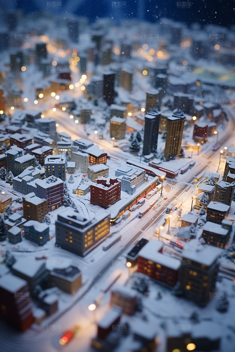 城市雪景静谧雪夜原画