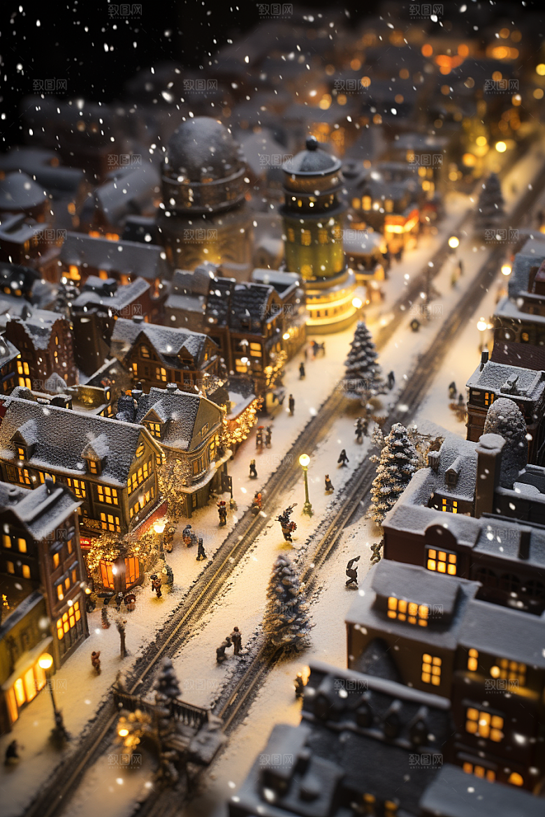 城市雪景城市街道建筑原画
