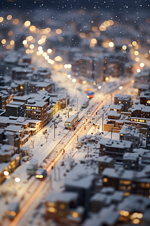 城市雪景下雪的都市建筑原画
