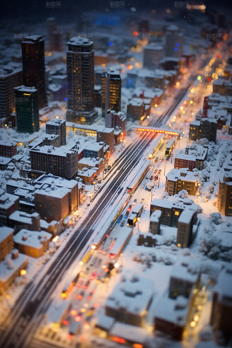 城市雪景城市街道安静原画