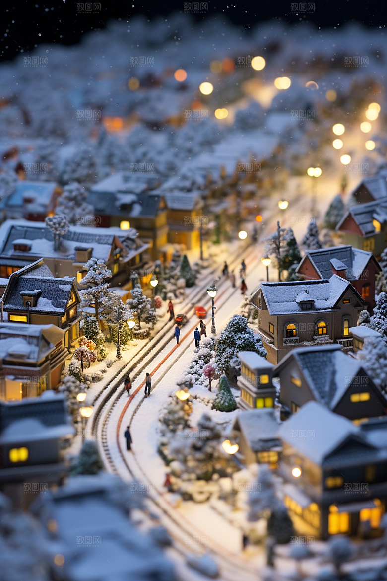 城市雪景静谧城市街道原画