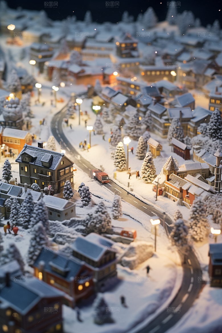 城市雪景下雪的都市城市街道原画