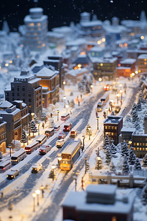 城市雪景雪夜建筑原画