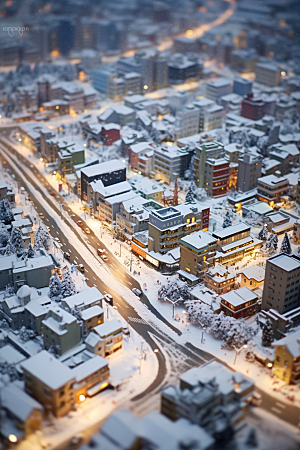 城市雪景静谧建筑原画