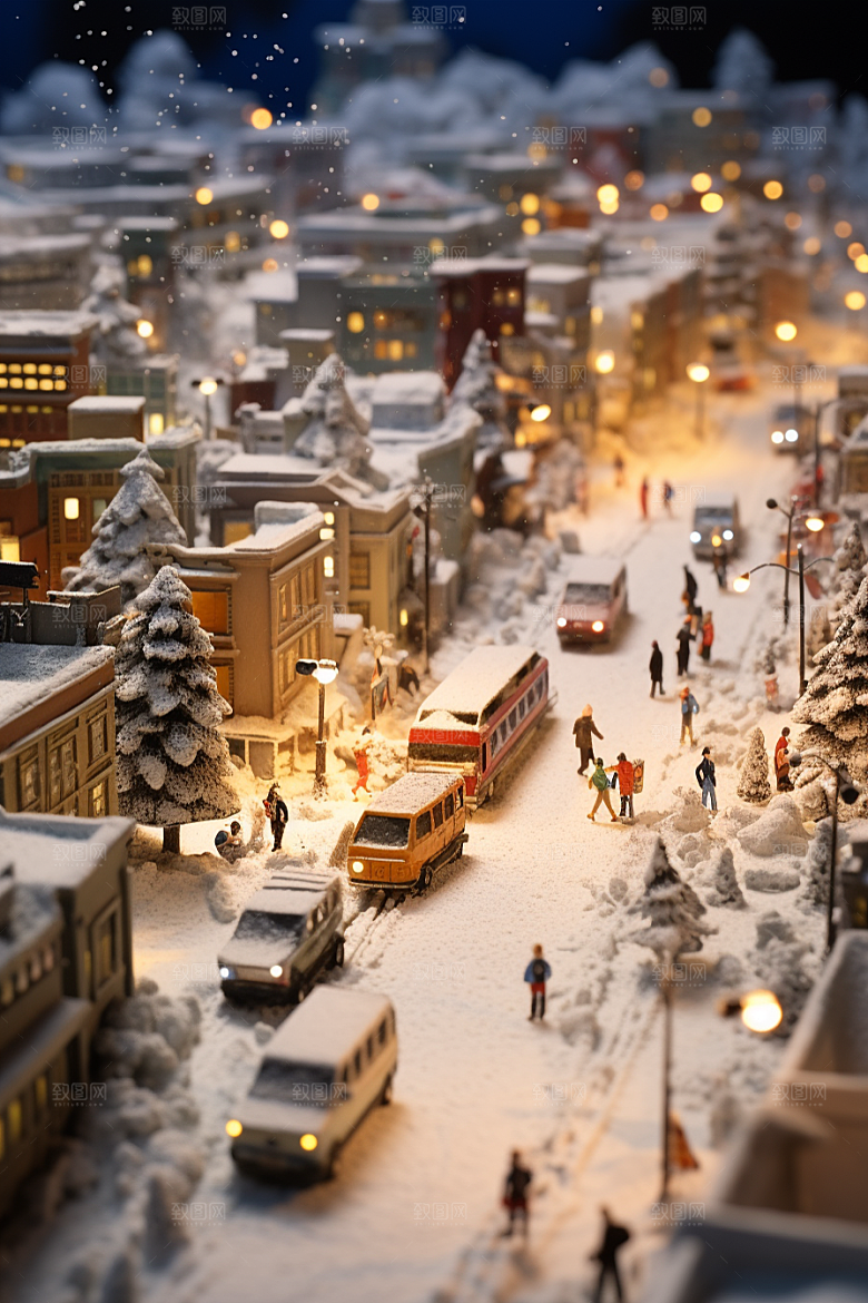 城市雪景建筑城市街道原画