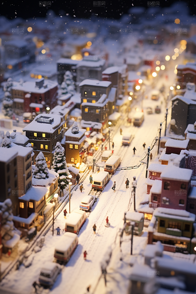 城市雪景雪夜城市街道原画