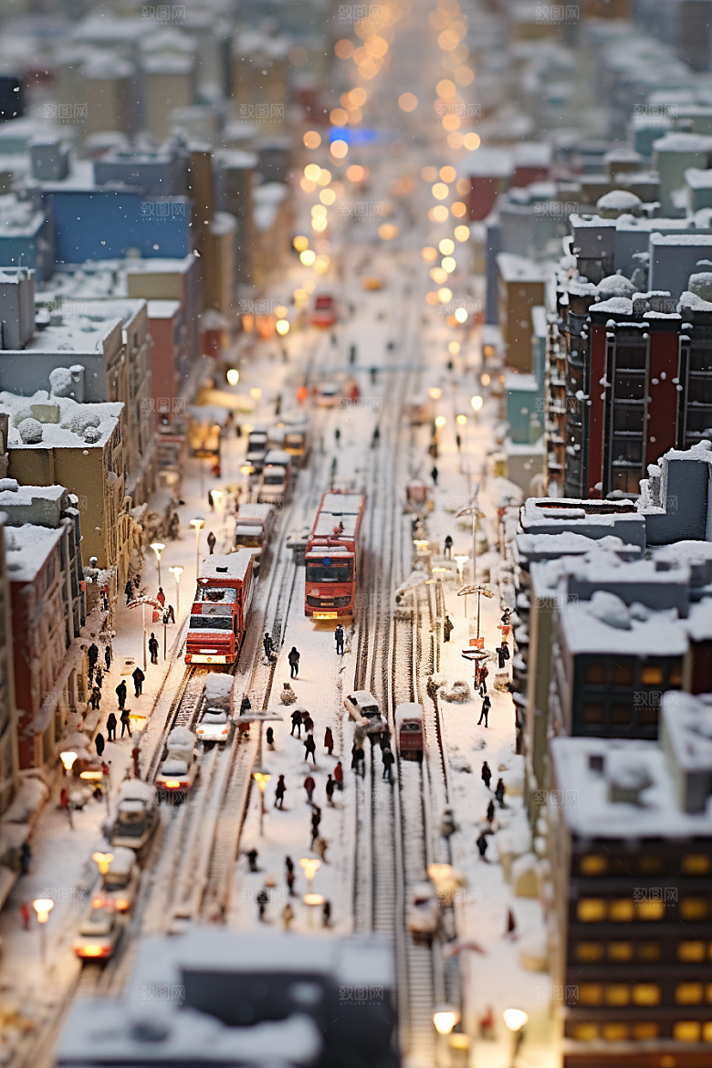 城市雪景建筑静谧原画
