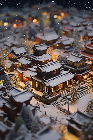 城市雪景静谧雪夜原画