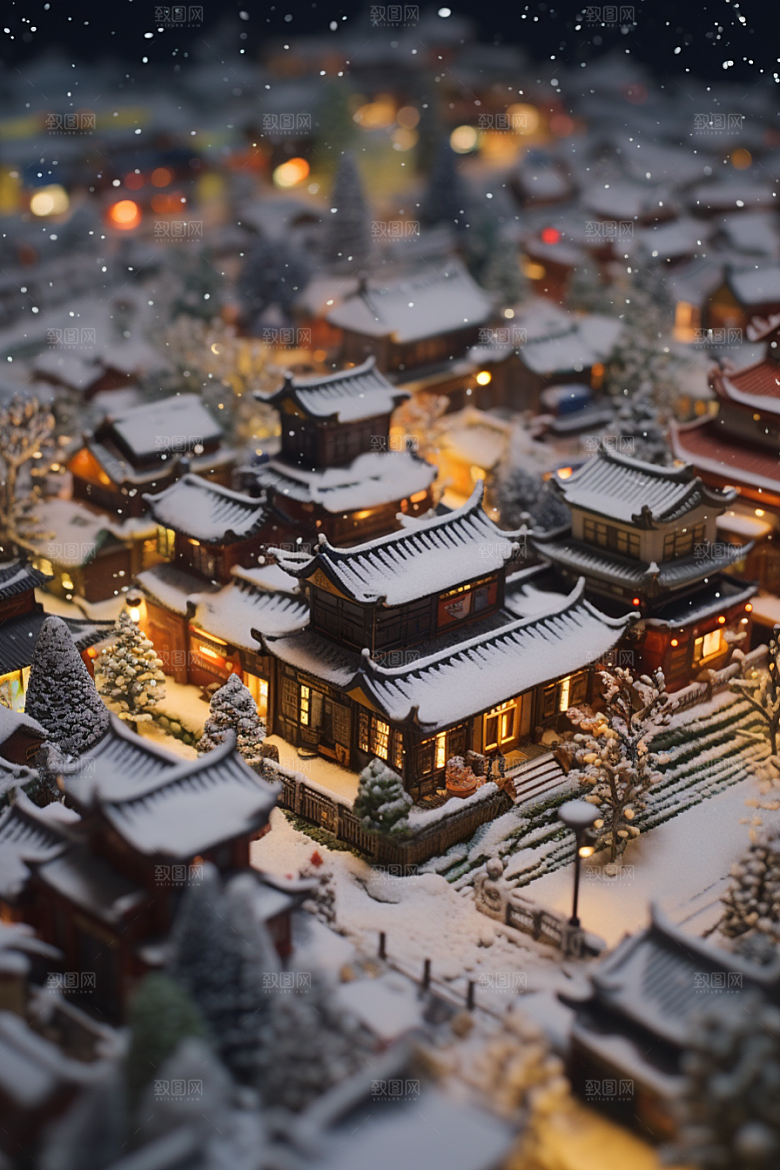 城市雪景静谧雪夜原画