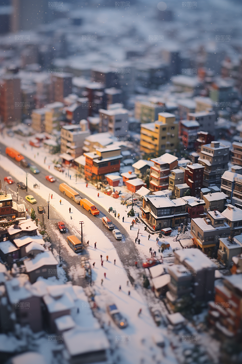 城市雪景建筑城市街道原画