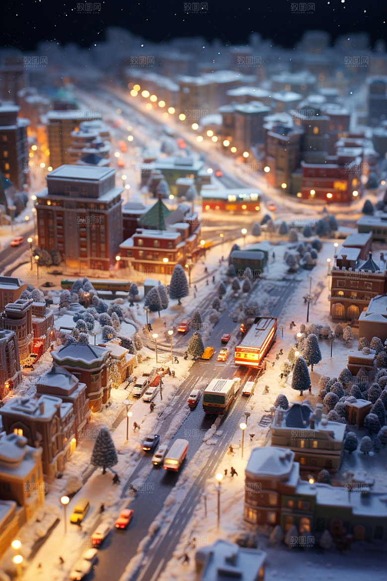 城市雪景城市街道高清原画