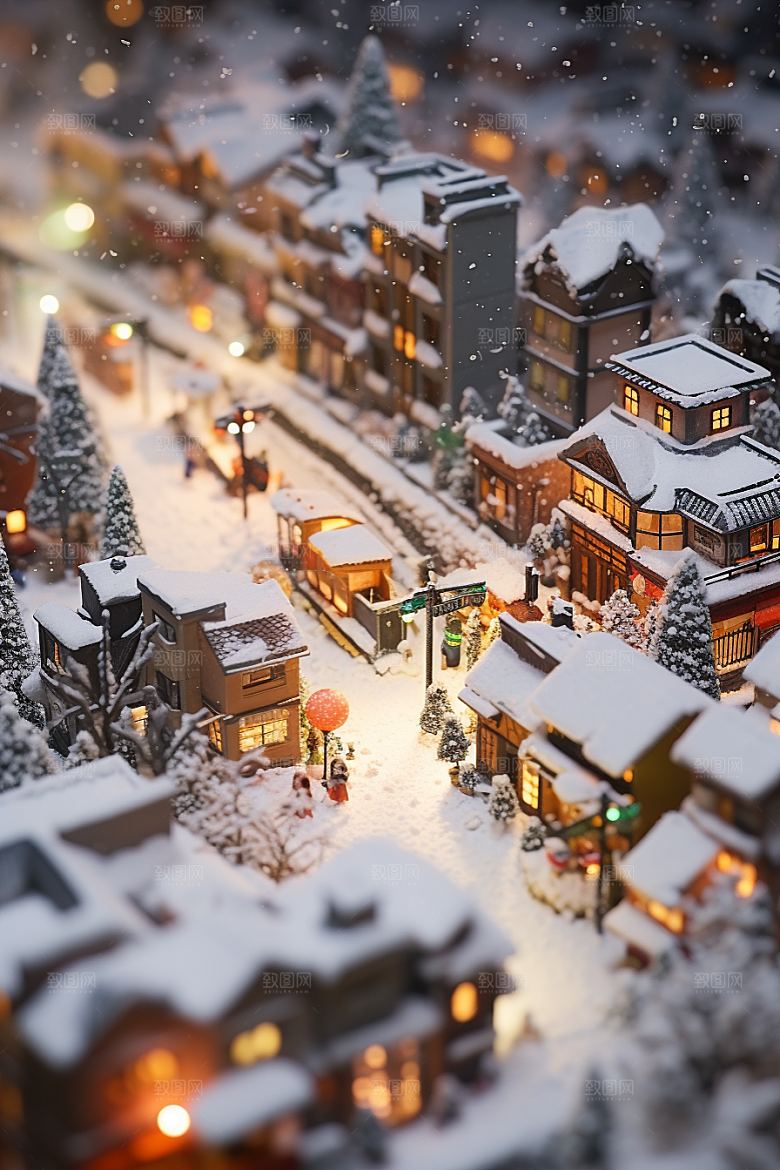 城市雪景城市街道雪夜原画