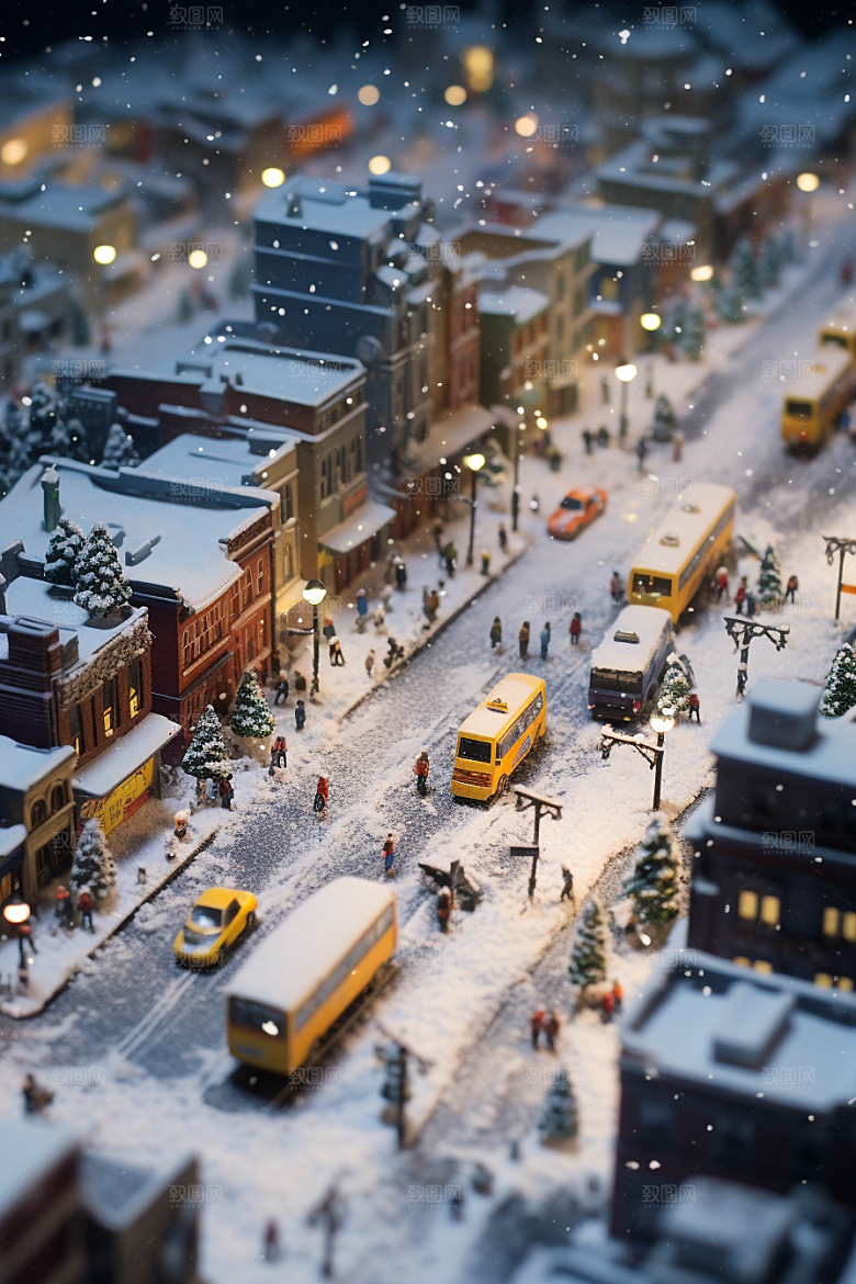 城市雪景雪夜建筑原画