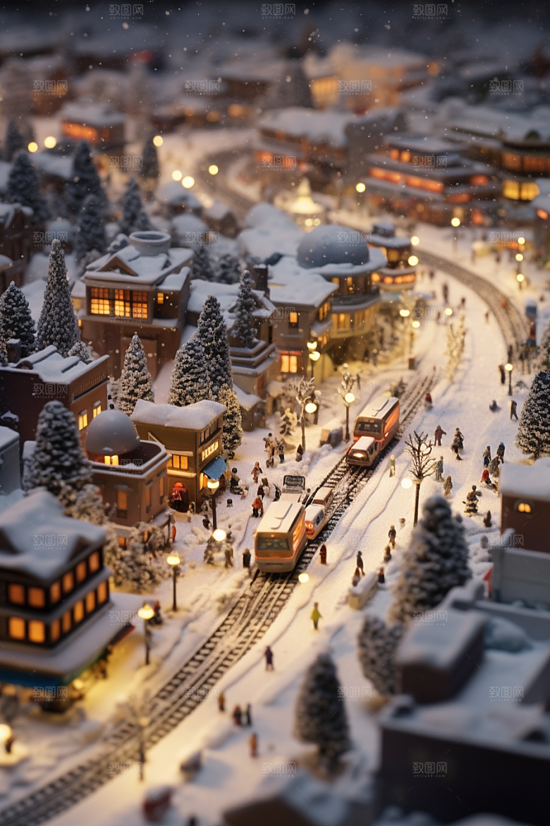 城市雪景静谧城市街道原画