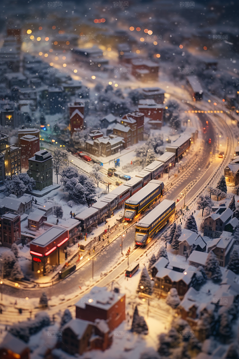 城市雪景建筑安静原画