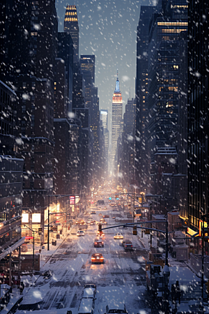 城市雪景下雪的都市建筑原画