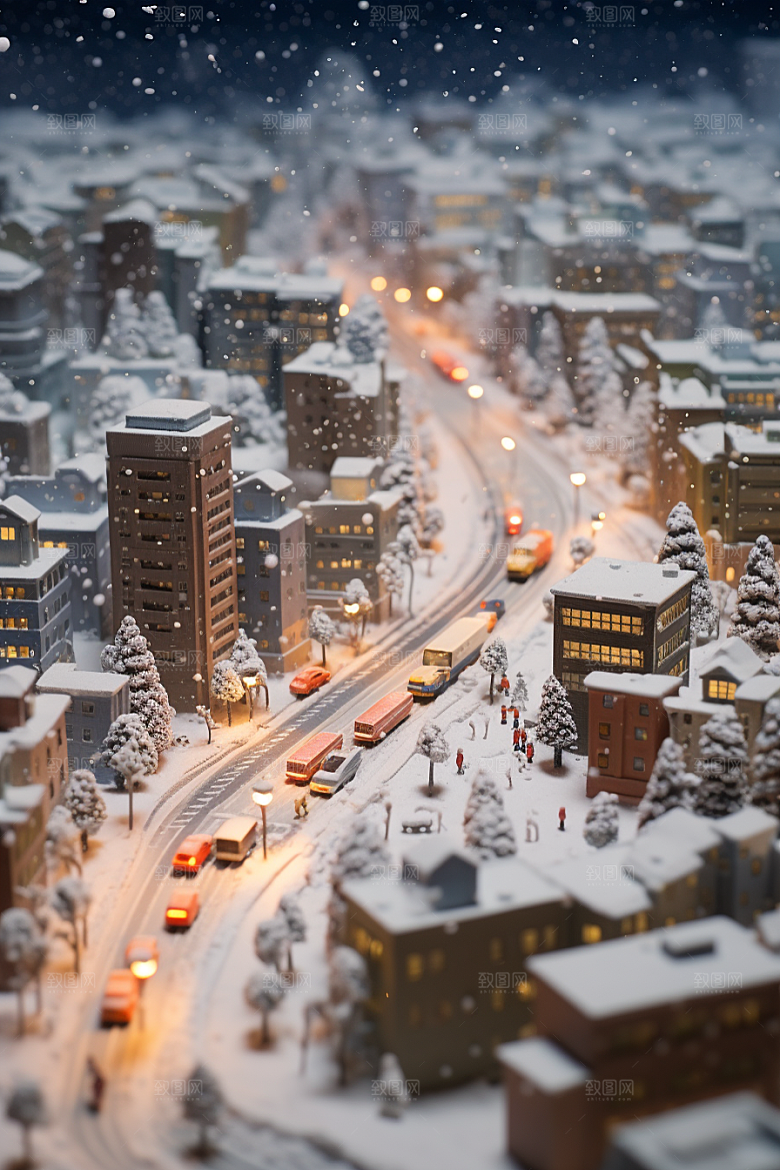 城市雪景城市街道下雪的都市原画