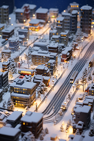 城市雪景静谧城市街道原画