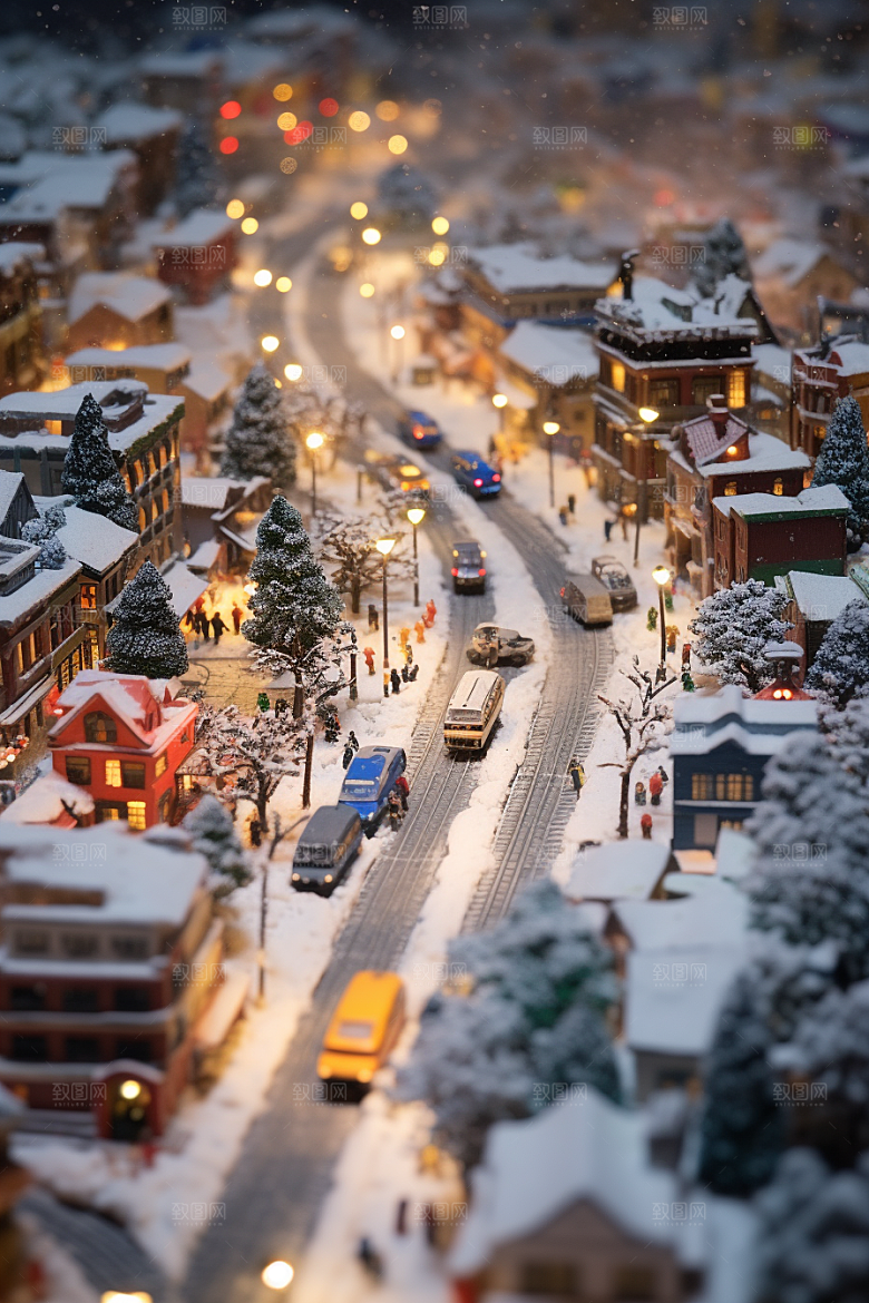 城市雪景雪夜建筑原画