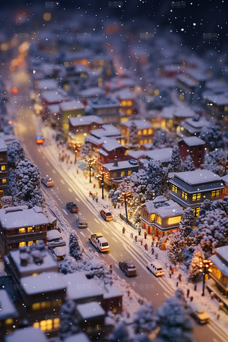 城市雪景建筑雪夜原画