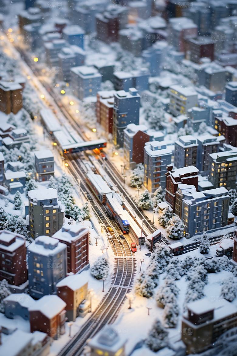 城市雪景静谧城市街道原画