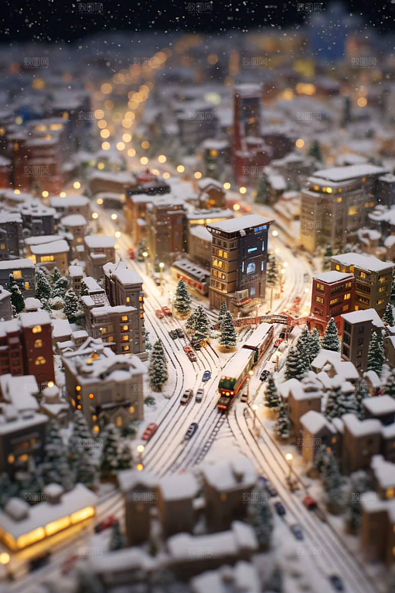 城市雪景下雪的都市城市街道原画