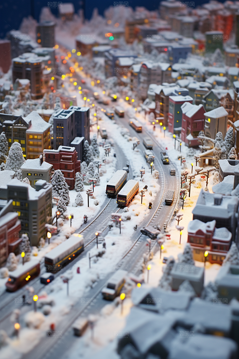 城市雪景雪夜下雪的都市原画