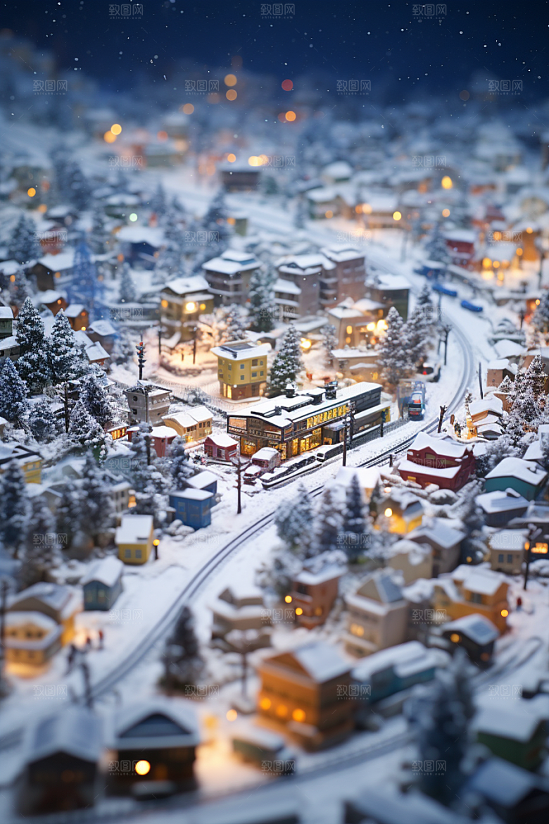 城市雪景安静城市街道原画