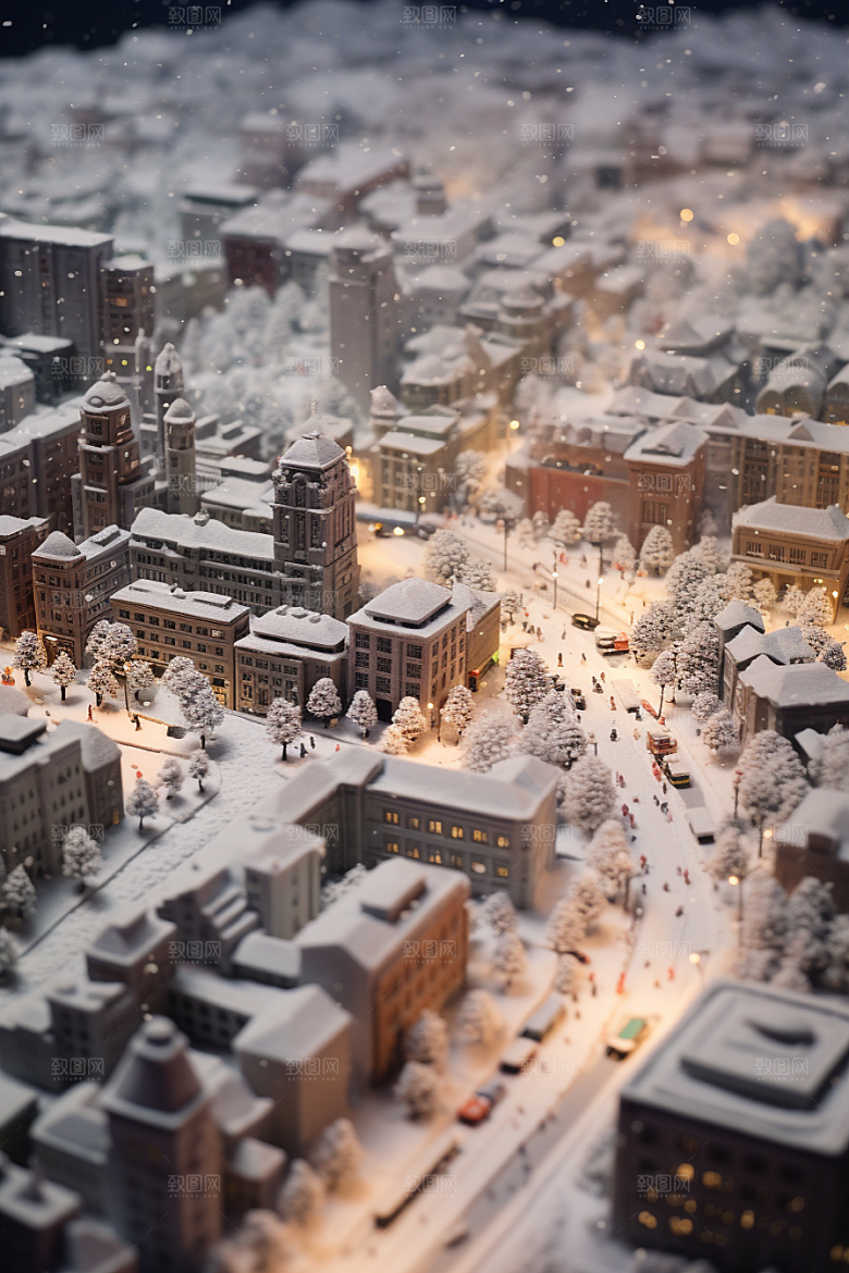 城市雪景建筑安静原画