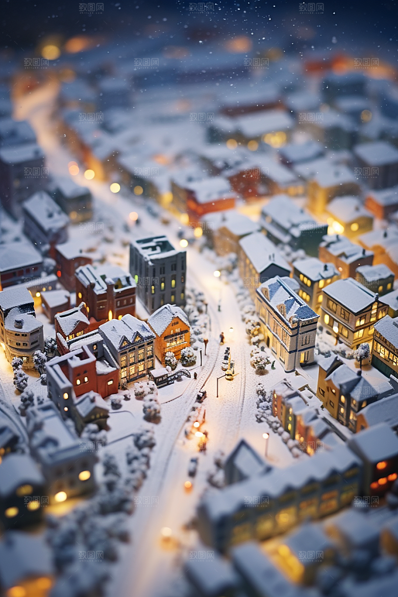 城市雪景城市街道安静原画