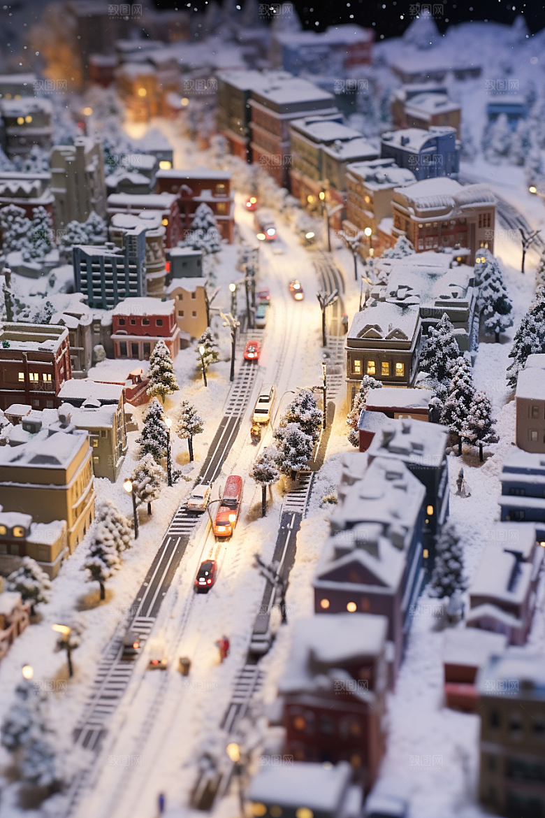 城市雪景城市街道雪夜原画