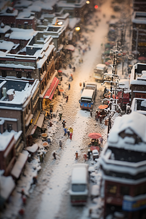 城市雪景下雪的都市建筑原画