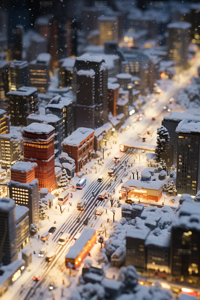 城市雪景下雪的都市城市街道原画